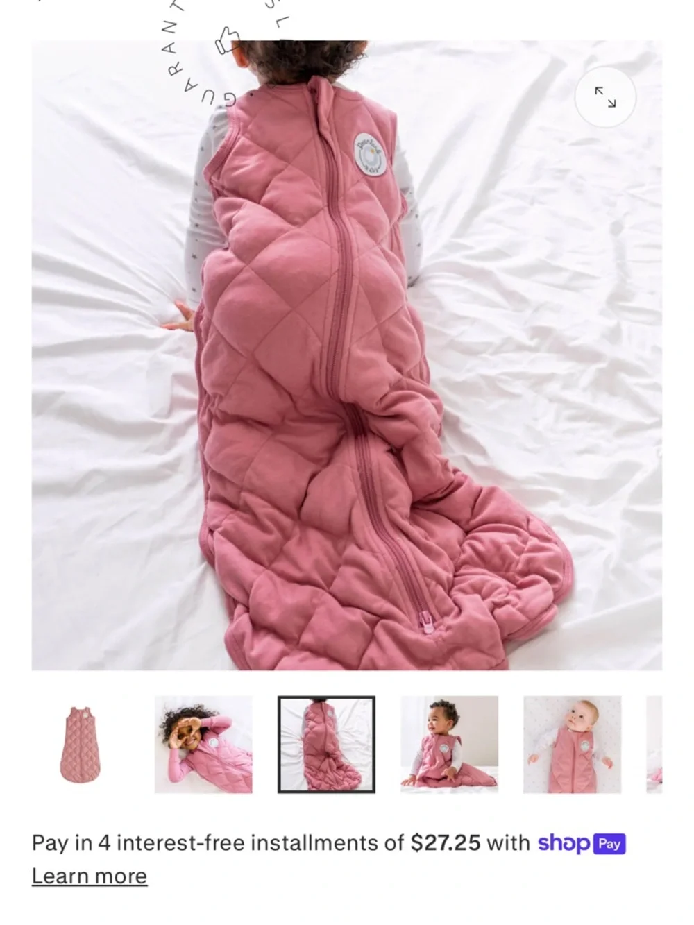 Dreamland Baby quilted weighted Sleep Sack with 2 way Front Zip